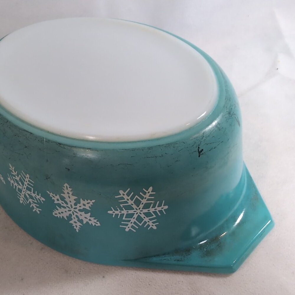PYREX USA 1 1/2 Qt Casserole Dish 043 Turquoise Snowflake Vintage NO LID Oval - Picture 9 of 15
